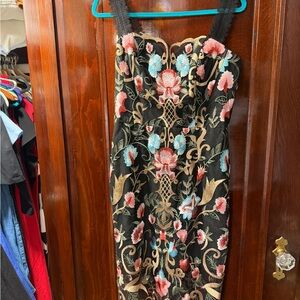 Bronx and Banco Black Midi Dress with Floral Embroidery